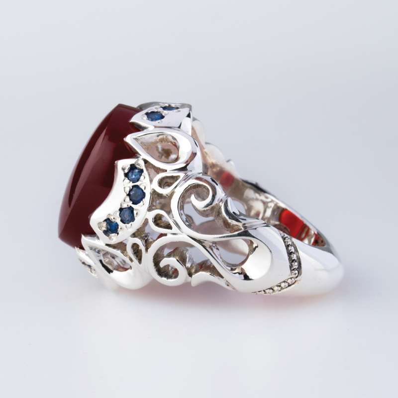 رکاب دستساز نقره مدل پولکی طرح اشکی پروانهای (هنر استاد حاجرضایی)