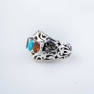 رکاب دستساز نقره مدل فیلی، طرح نگین برجسته (هنر استاد بخشی)