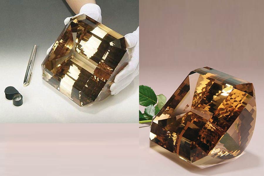 توپاز الدورادو با برش زمرد و رنگ قهوهای مایل به زرد