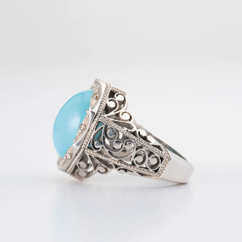 رکاب دستساز نقره، مدل فیلی با طرح هشت ضلعی (هنر استاد اسکندری) همراه با 8 الماس اصل