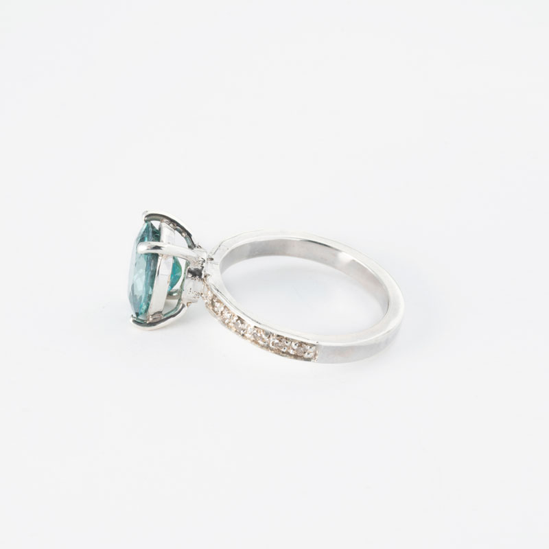 رکاب دستساز نقره، مدل چهارچنگ با طرح سولیتر (هنر خانم طاهری) با 12 عدد الماس اصل