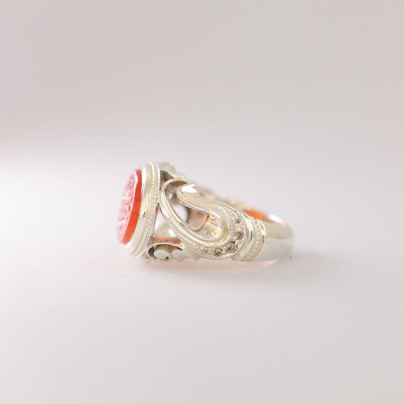 رکاب دستساز نقره، مدل فیلی با طرح ترنج (هنر استاد اسکندری) به همراه 10 عدد الماس اصل