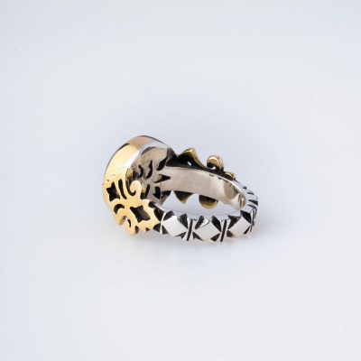 رکاب دستساز نقره و برنج، مدل صفوی طرح تاج‌دار (هنر استاد اسکندری)