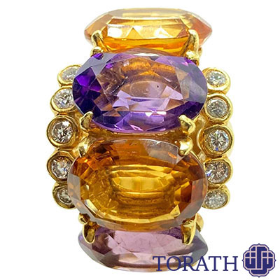 گران ترین انگشتر سیترین، آمیتیست و الماس