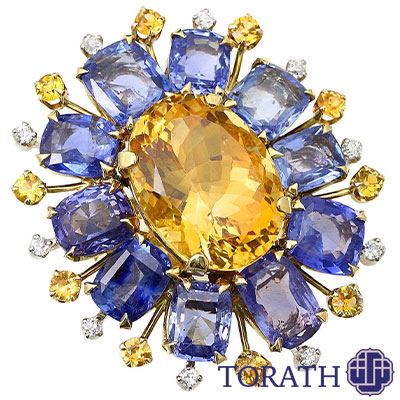 انگشتر سیترین، یاقوت کبود با برلیان در طرح گل با ارزش 25000 دلار یکی از گران ترین انگشترهای دنیا است.