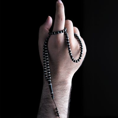 مهره‌های 100 تایی کشکول مشکی و نقره‌ای مصر، نقره‌کوب با تراش گرد دستگاهی