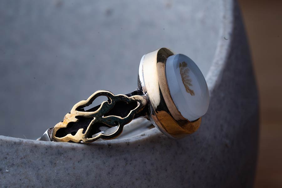 عقیق دندریتیک، نگینی با زمینهای کم رنگ یا بی رنگ با آخالهای سیاه و قهوهای کم رنگ یا بی رنگ است.